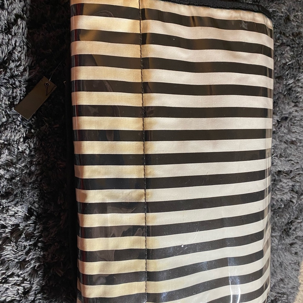 Henri Bendel Black and Gold Striped Cosmetic Bag